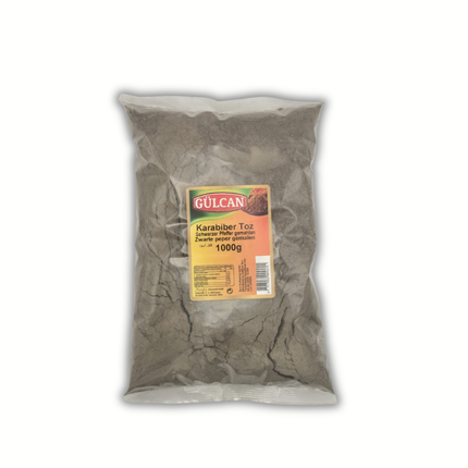 Schwarzer Pfeffer gemahlen „Karabiber Toz“ in 1000 g Packung, graues Pulver