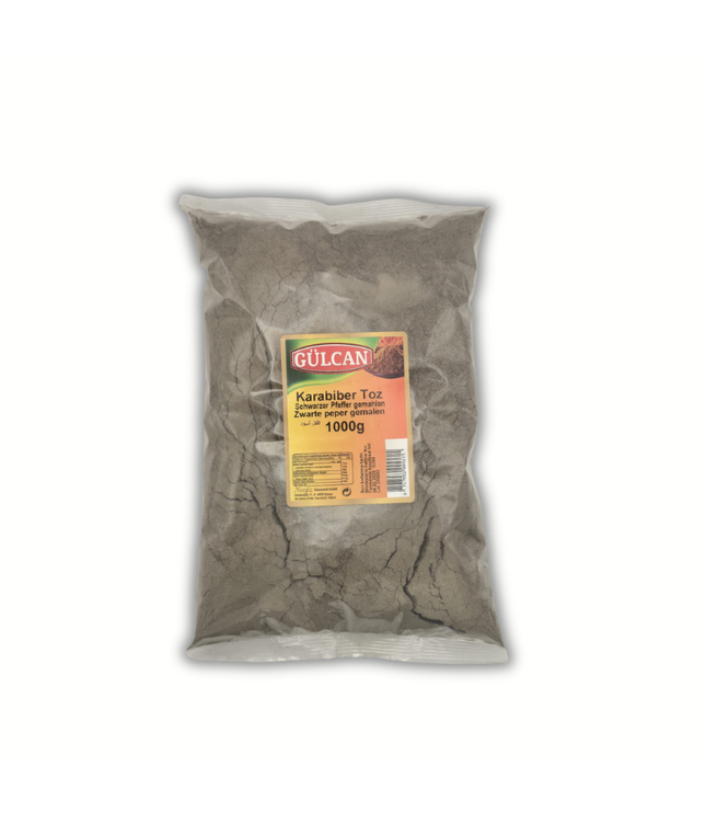 Schwarzer Pfeffer gemahlen „Karabiber Toz“ in 1000 g Packung, graues Pulver