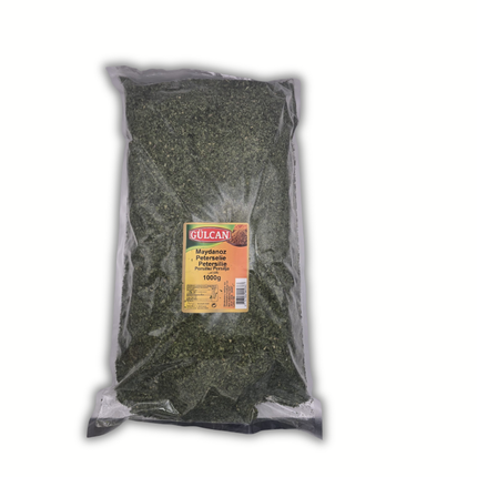 Petersilie in 1000 g Packung, grünlich-dunkles Kräuterpulver im Beutel