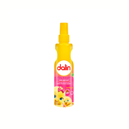 Dalin Babypflege-Spray, kleine gelbe Flasche mit Tropfenhals und rosa Etikett