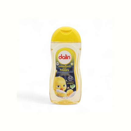Babypflege-Shampoo von Dalin, gelb-weiße Flasche mit gelbem Deckel