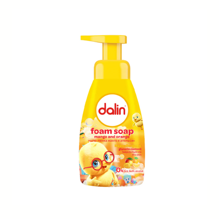 Schaumseife von Dalin, gelbe Spenderflasche mit Enten- und Blasenmotiv