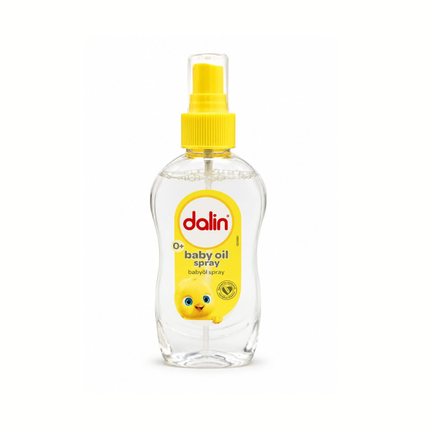 Dalin Babyöl-Spray: klare Flasche mit gelbem Pumpspender