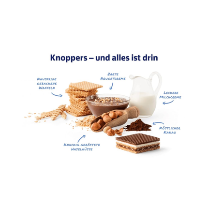 Knoppers – 24 x 25 g – Gefüllte Waffelschnitten mit Milch- und Nougatcreme, Haselnüssen und Kakao
