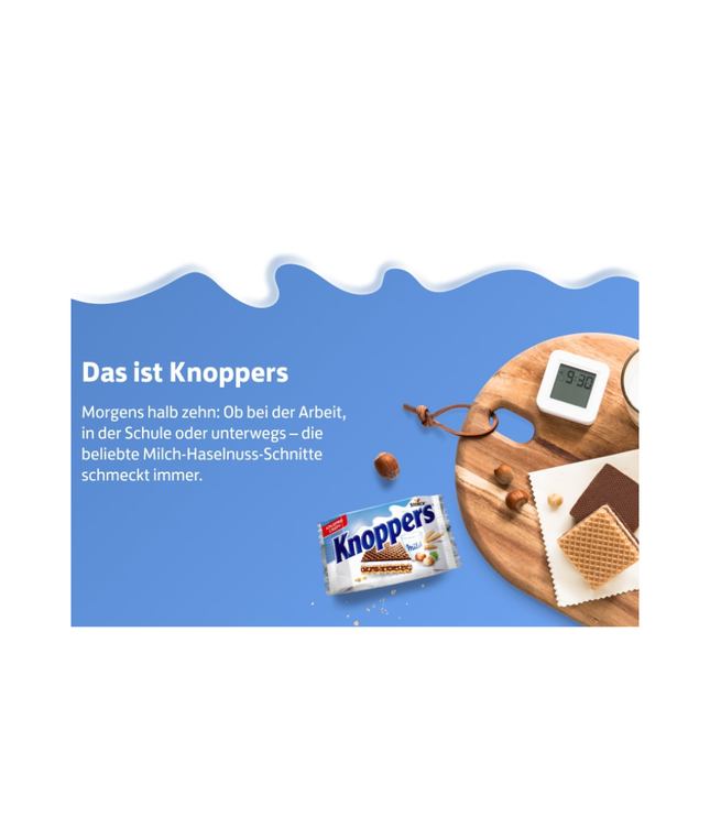 Knoppers – 24 x 25 g – Gefüllte Waffelschnitten mit Milch- und Nougatcreme, Haselnüssen und Kakao