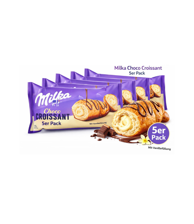 Milka Choco Croissant 5er Pack mit Vanillefüllung, Packung mit Croissants