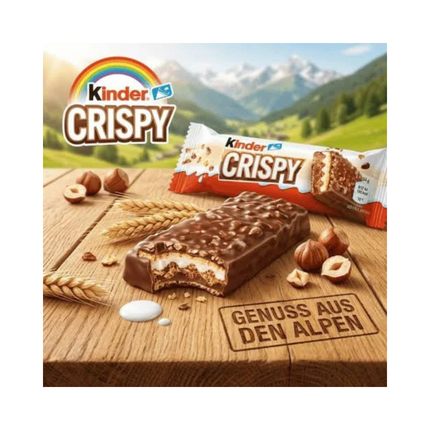 Kinder Crispy Schokoriegel mit Waffel-Füllung, Riegel im Vordergrund