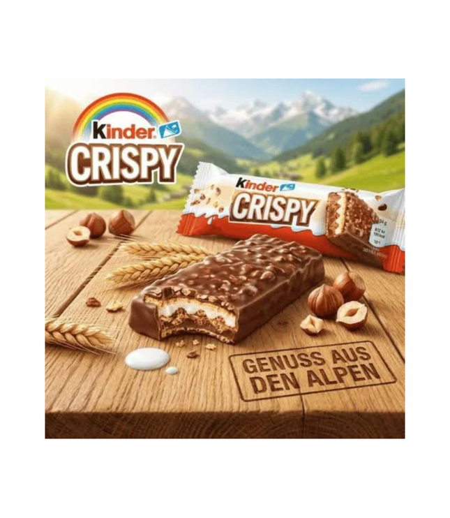 Kinder Crispy Schokoriegel mit Waffel-Füllung, Riegel im Vordergrund