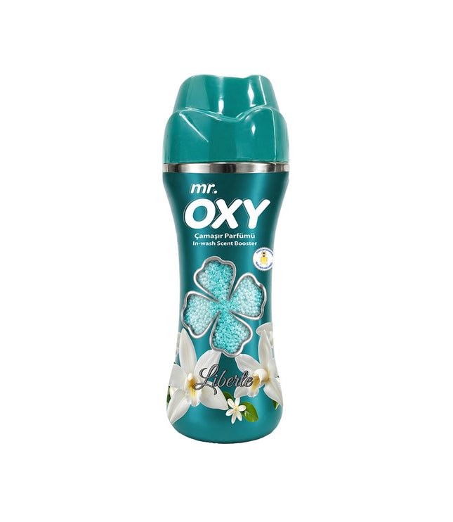 Wäscheparfum-Flasche Mr. Oxy in Türkis mit Duftnote Liberte