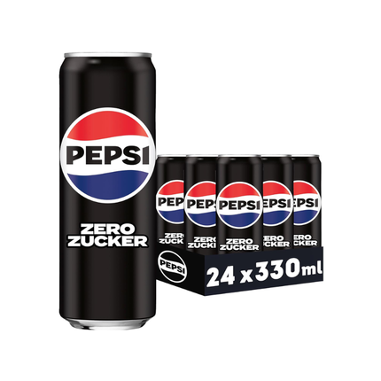 Pepsi Zero 24x330 ml Dosenpackung, schwarze Dosen mit Zero-Zucker Aufdruck