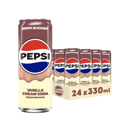 Pepsi Vanilla Cream Soda Zero Zucker 24x330 ml, Vanille-Cream Design mit Pepsi-Logo