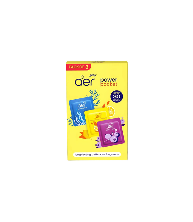 Godrej Aer Power Pocket Badduft, Set mit 3 Düften, gelbe Packung