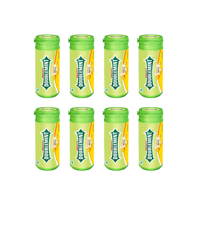 Wrigley’s Doublemint Kaugummi-Dosen im 8er-Set mit verschiedenfarbigen Etiketten