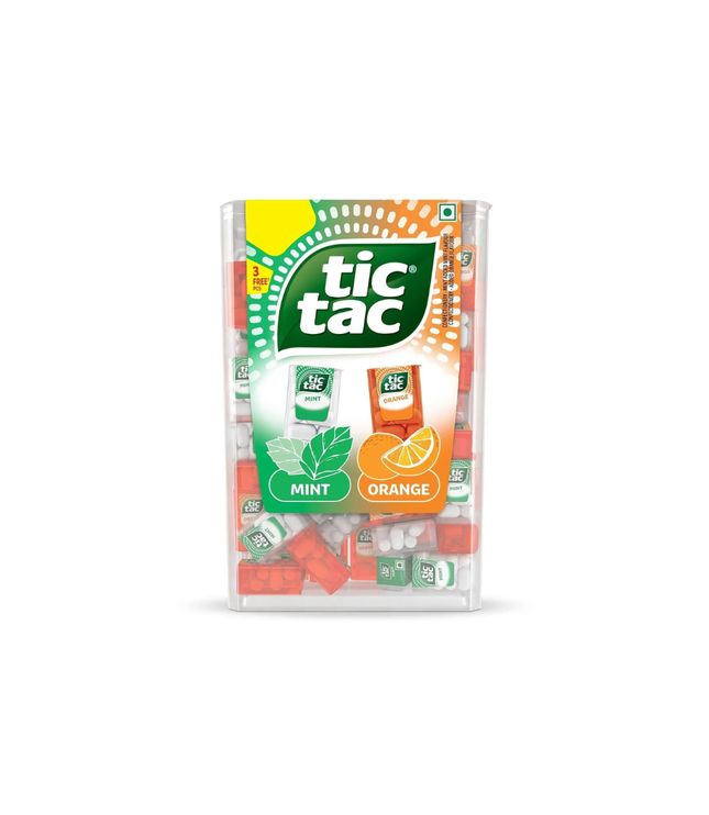 Glas mit Tic Tac Mix-Bonbons, Orange und Mint, 75 Stück