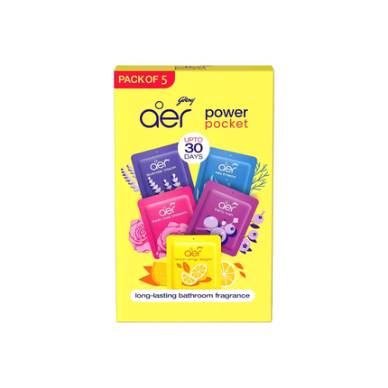 Godrej Aer Power Pocket Badduft, Set mit 5 Düften, gelbe Packung