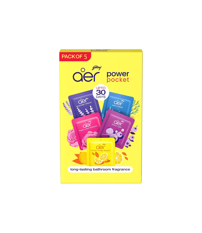 Godrej Aer Power Pocket Badduft, Set mit 5 Düften, gelbe Packung