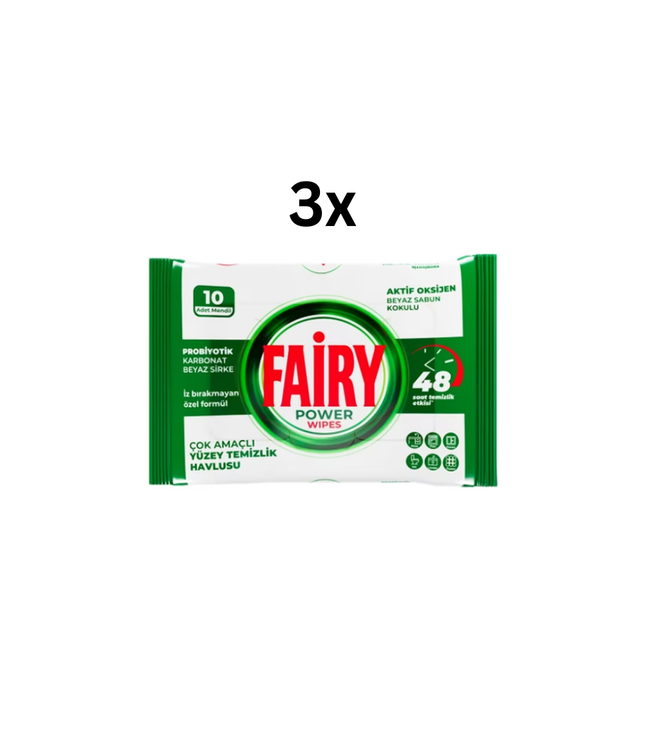 Fairy Power Wipes Reinigungstücher mit weißer Seife, 3x Packung, 10 Tücher