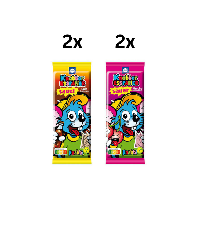 Esspapier-Snacks Sauer, je 2 Tüten gelb und pink