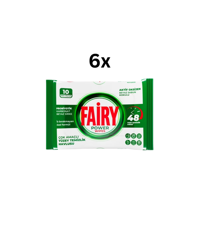 Fairy Power Wipes Reinigungstücher mit weißer Seife, 6x Packung, 10 Tücher