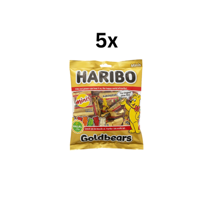 HARIBO Goldbears Minis Halal Fruchtgummi, Packung mit 5x Aufdruck