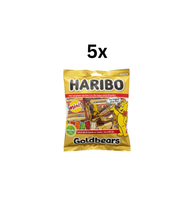 HARIBO Goldbears Minis Halal Fruchtgummi, Packung mit 5x Aufdruck