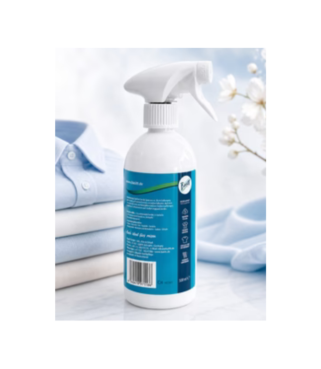 Basitt Bügelspray 500 ml mit Sprühkopf und blauer Etikettvorderseite