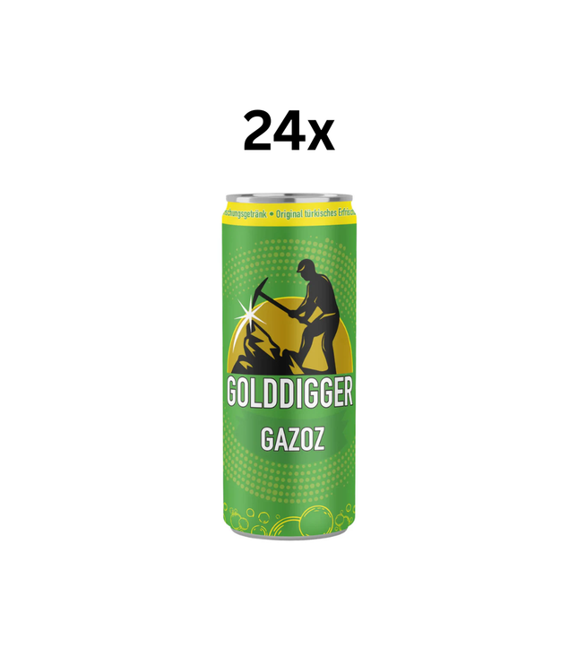 24er-Pack Getränkedosen Golddigger Gazoz, grün mit Goldmotiv, je 330 ml