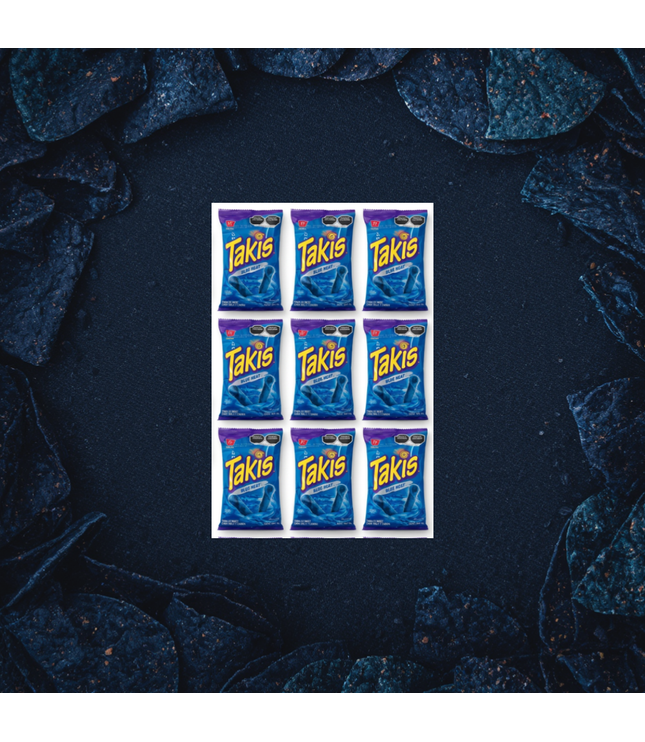 Takis Blue Heat Snacktüten, 9er-Pack, blaue Tüten im 3x3-Layout