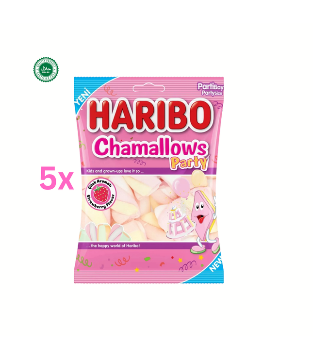 Haribo ChamaLLOws Party Pocket-size Beutel mit weißen Marshmallows und pinkem Design