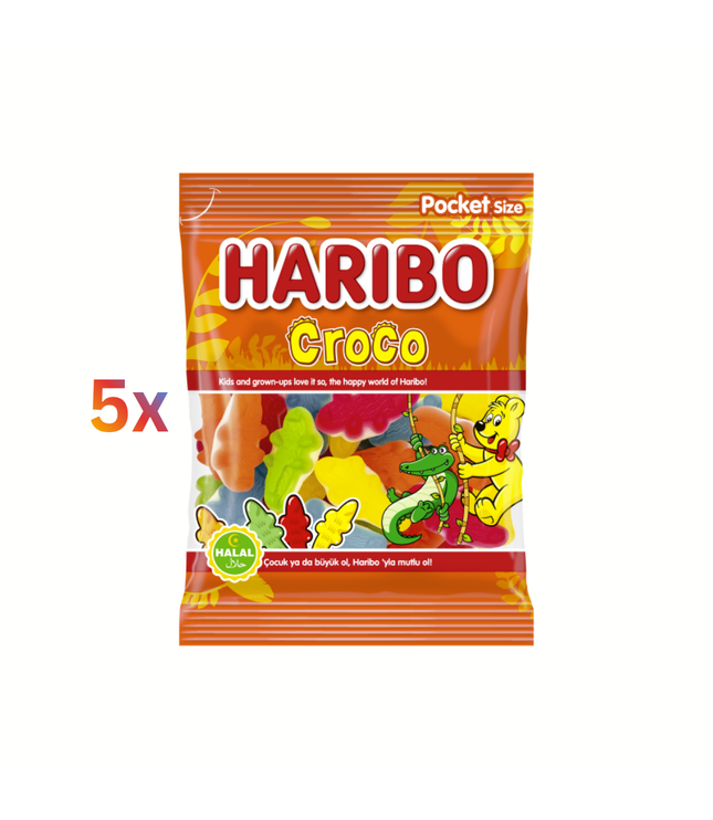 Haribo Croco Tüte mit farbigen Bonbons, 5er-Pack