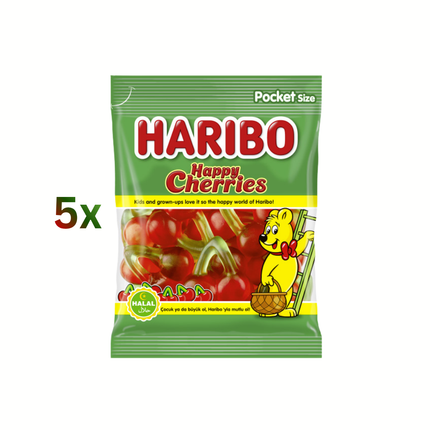 Haribo Happy Cherries Pocket-size Beutel mit Kirschenmotiv und roten Süßigkeiten