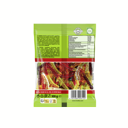 Haribo Wörms Pocket size, Rückseite der 100g Tüte