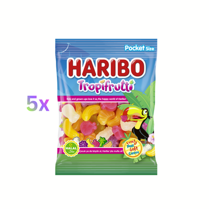 Haribo Tropifrutti Pocket size, 5x100g Fruchtgummi in blauer Tüte