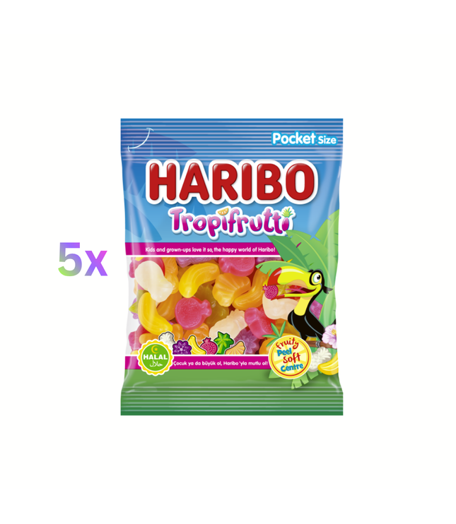 Haribo Tropifrutti Pocket size, 5x100g Fruchtgummi in blauer Tüte