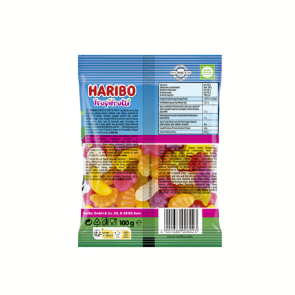 Haribo Tropifrutti Pocket size, Rückseite der 100g Tüte