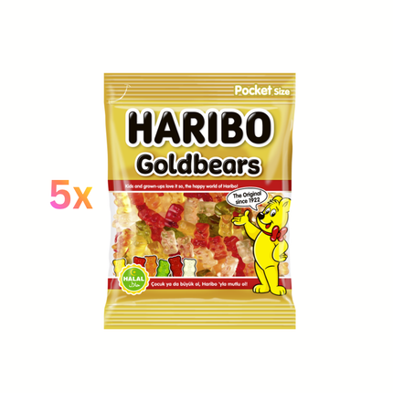 Haribo Goldbären Pocket-size Beutel mit bunten Goldbären-Süßigkeiten und gelbem Aufdruck