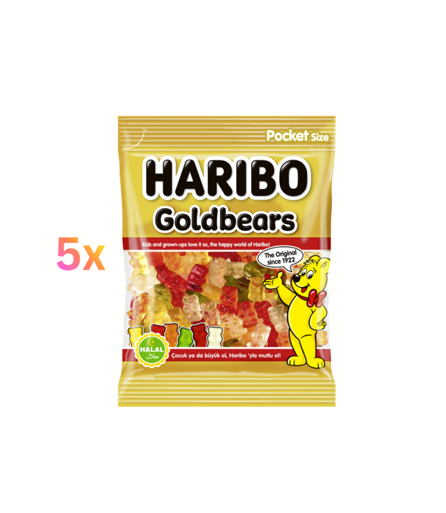 Haribo Goldbären Pocket-size Beutel mit bunten Goldbären-Süßigkeiten und gelbem Aufdruck