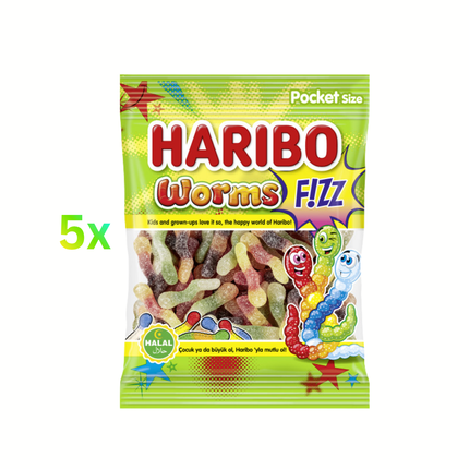 Haribo Worms F!zz Tüte mit Fruchtgummi, 5er-Pack