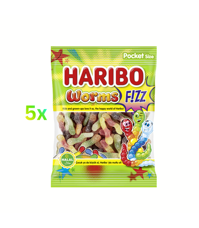 Haribo Worms F!zz Tüte mit Fruchtgummi, 5er-Pack