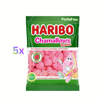 Haribo ChamaLLOws Rubino Pocket-size Beutel mit rosa Marshmallows und süßem Figurenmotiv