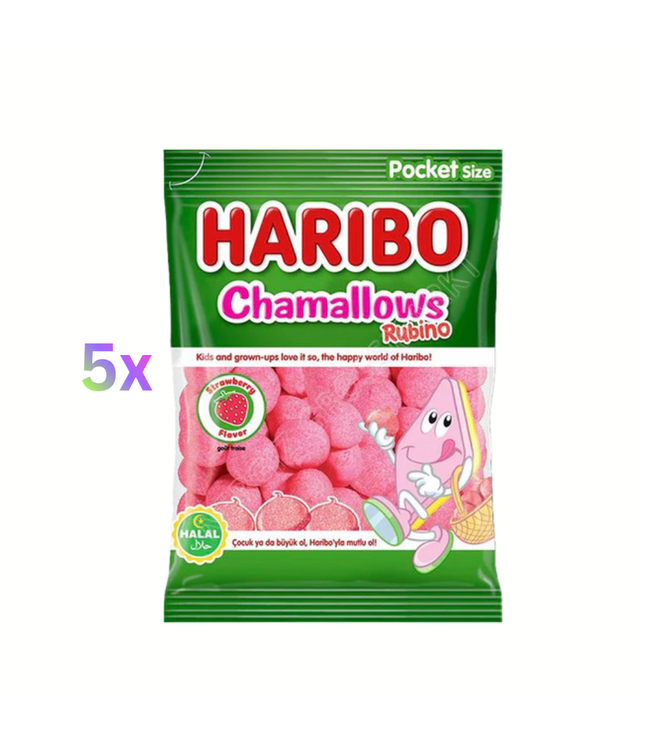 Haribo ChamaLLOws Rubino Pocket-size Beutel mit rosa Marshmallows und süßem Figurenmotiv