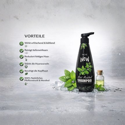 Minze & Menthol-Shampoo 1000 ml: schwarze Spenderflasche
