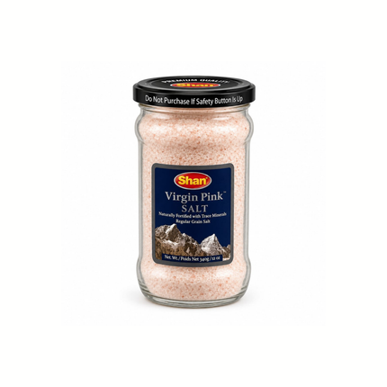 Shan Virgin Pink Salt, Glas mit rosa Salz und schwarzem Schraubdeckel