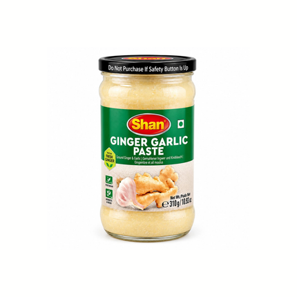 Ginger-Garlic-Paste im Glas mit grünem Etikett und schwarzem Deckel
