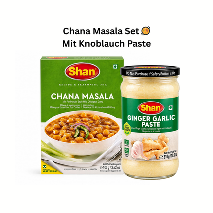 Chana Masala Gewürz-Mix mit Knoblauchpaste, Shan Set aus Schachtel und Glas