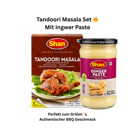 Tandoori Masala Gewürz-Mix mit Ingwerpaste, Shan Set mit Schachtel und Glas