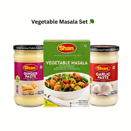Vegetable Masala Gewürz-Mix mit Ginger- und Garlic-Paste, Shan Set mit Schachtel und Gläsern