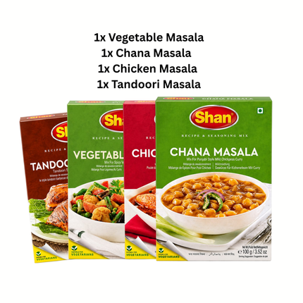 Kombi-Gewürzset mit 4 Masala: Vegetable, Chana, Chicken, Tandoori von Shan
