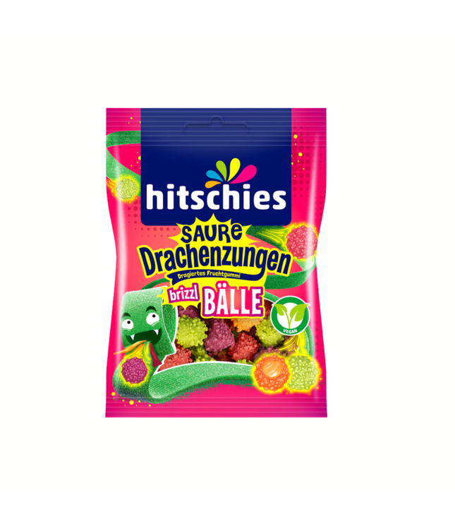 Hitschies saure Drachenzungen Brizzl-Bälle, Beutel mit bunten Gummibällen
