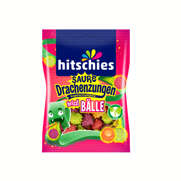 Hitschies saure Drachenzungen Brizzl-Bälle, Beutel mit bunten Gummibällen